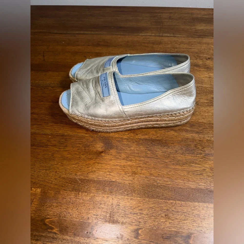 Prada Metallic Silver Espadrilles